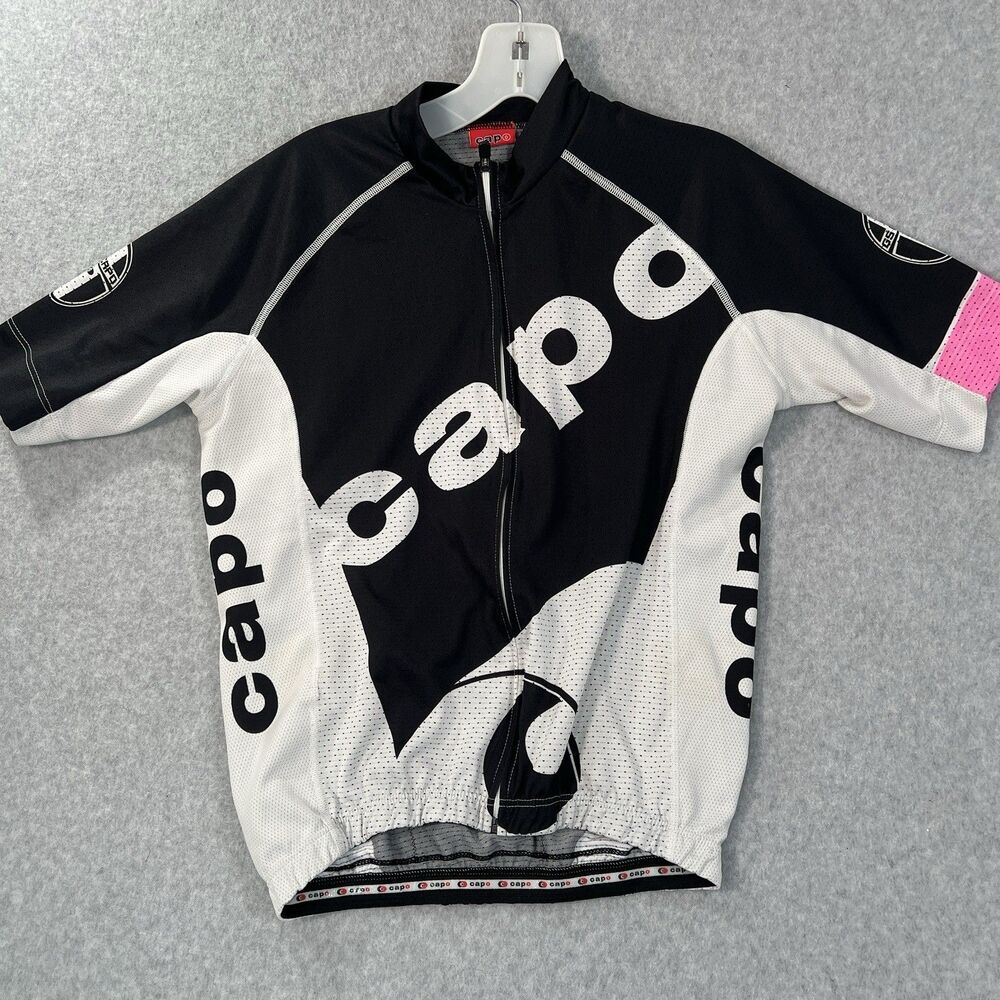 CAPO Cycling Jersey mens Medium Full Zip black white pink carbon fiber
